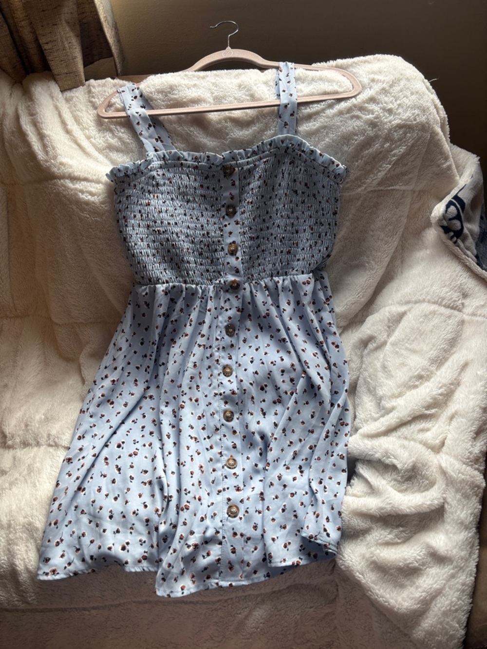 JUNIORS Sienna Sky Light Blue Floral Smocked Dress